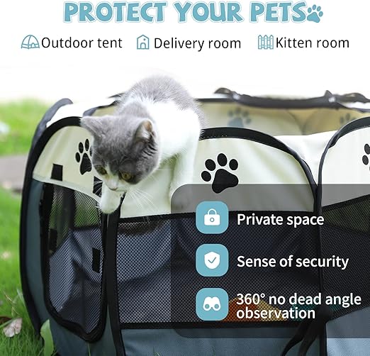 Portable Pet Playpen with Oxford Cloth, Foldable Octagon Dog & Cat Tent, Indoor & Outdoor Use size 114*114*58cm