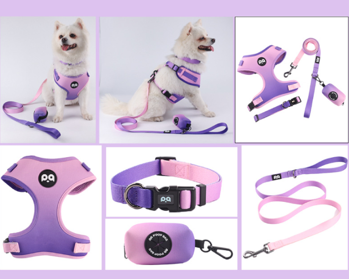 S Crushed Black Adjustable Soft Pet Harness with Leash & Poop Bag Dispenser