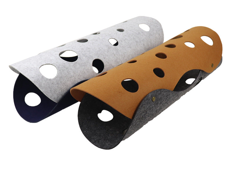 DIY Felt Cat Tunnel - Foldable Egg Roll-Shaped Pet Toy with Multiple Holes(Gray + Navy Blue)