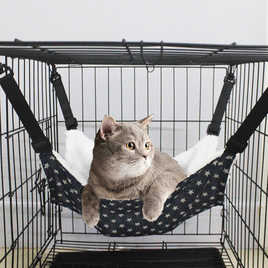Cat Cage Hammock - Adjustable Double-Sided Pet Swing Bed with Hooks(White and blue stripes)