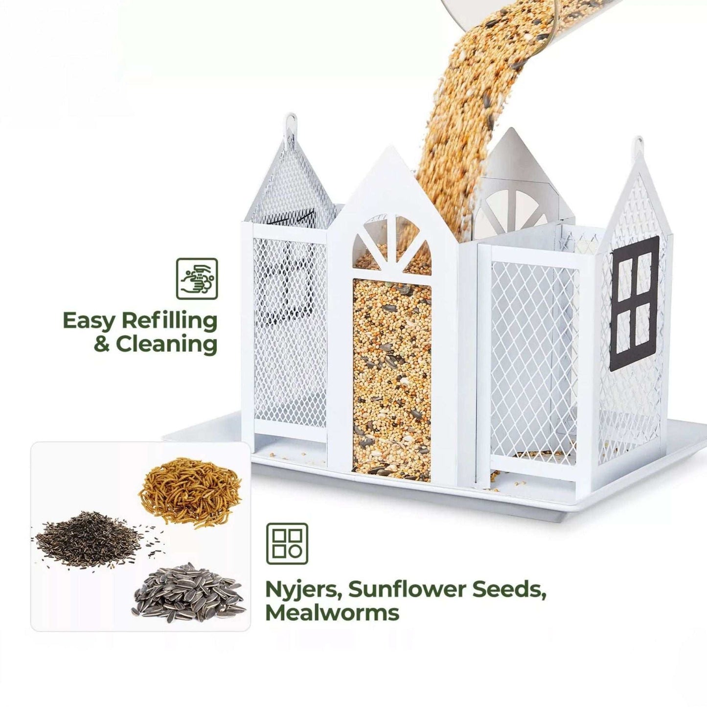 Charming House-Shaped Hanging Bird Feeder - Durable Metal Design for Wild Birds(black)