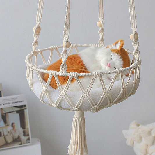 Pet Hammock for Cats with Wooden Beads - Pet Swing padding not included (Diameter : 30cm)