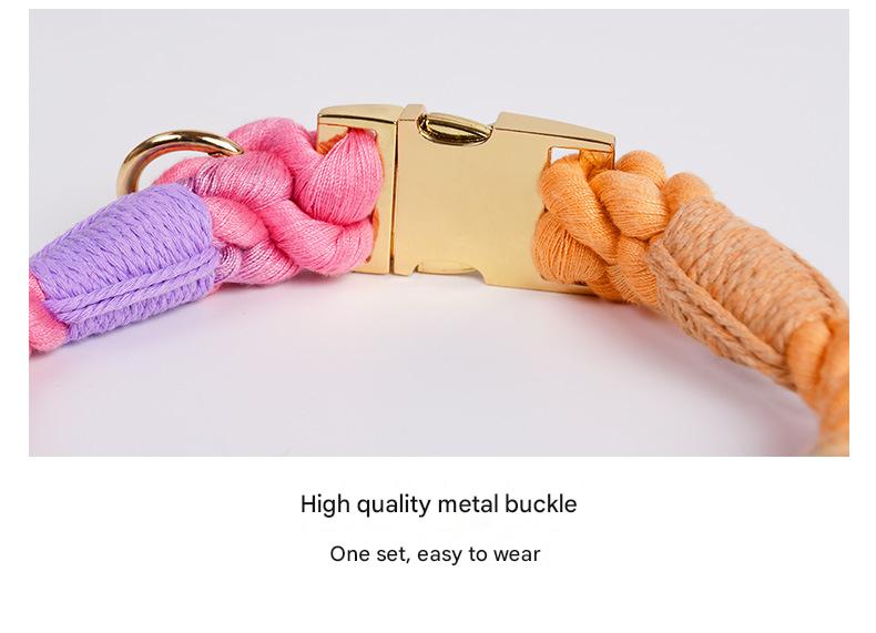 Handmade Gradient Rope Dog Collar & Leash Set - Colorful Braided Cotton (Light green - Size M)