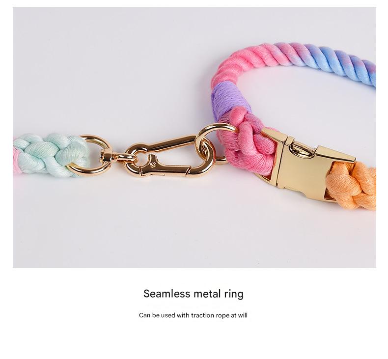 Handmade Gradient Rope Dog Collar & Leash Set - Colorful Braided Cotton (Dark green - Size M)