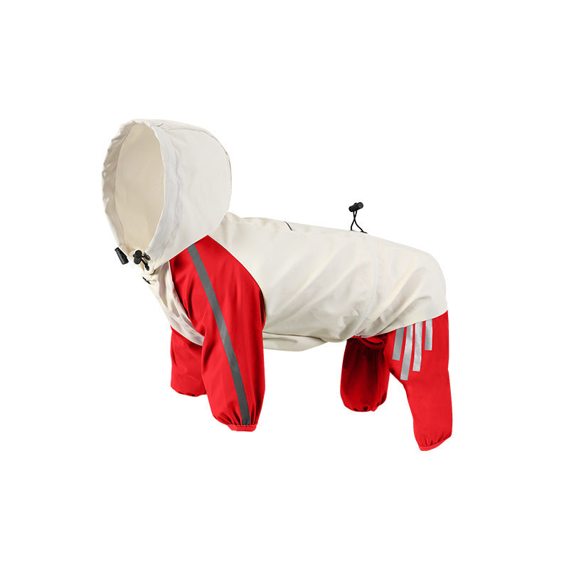 Colorblock (Beige red) Dog Raincoat - Waterproof with Hood and Reflective Strips (Size M)