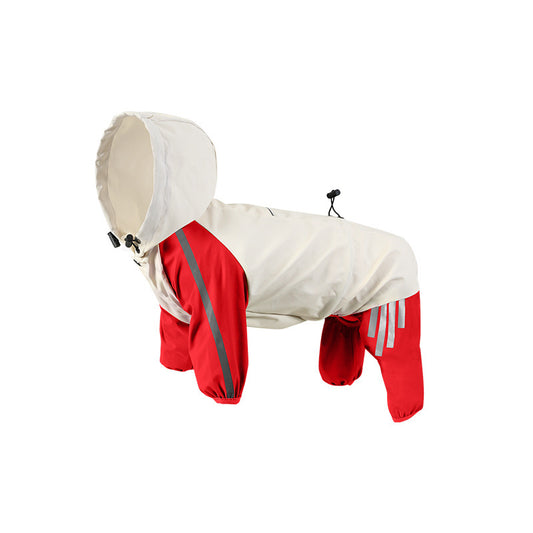 Colorblock (Beige red) Dog Raincoat - Waterproof with Hood and Reflective Strips (Size L)