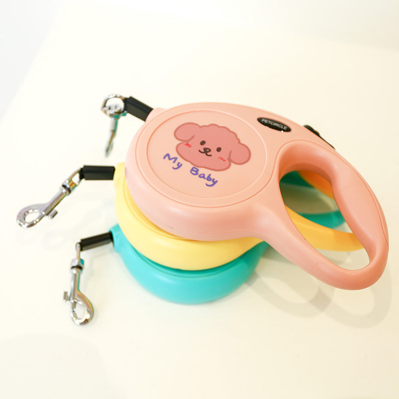 Black 5m Cartoon Retractable Dog Leash for Golden Retriever & Poodle Puppies - Durable, Tangle-Free Pet Walking Essential