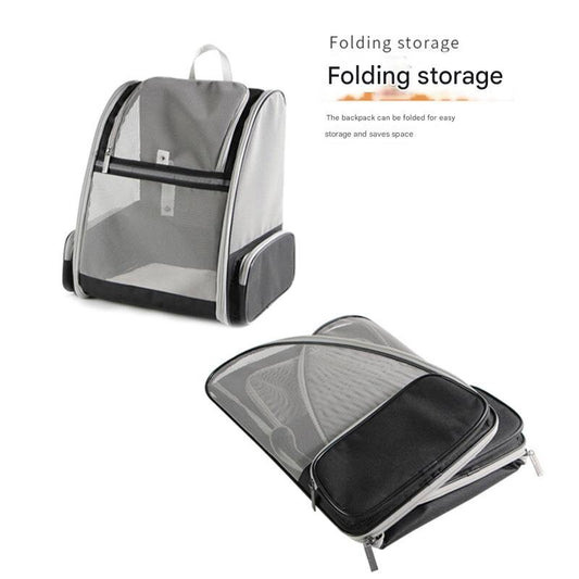 Beige Foldable Pet Carrier Backpack - Breathable Mesh Travel Bag for Cats & Small Dogs