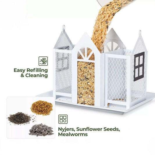 Charming House-Shaped Hanging Bird Feeder - Durable Metal Design for Wild Birds(red)