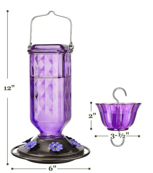 Elegant Hanging Hummingbird Feeder - Decorative Glass Nectar Bottle with Ant Moat, 6 Feeding Ports(Red)