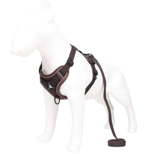 Brown Reflective Mesh Dog Harness and Leash Set - Adjustable No-Pull Vest - M