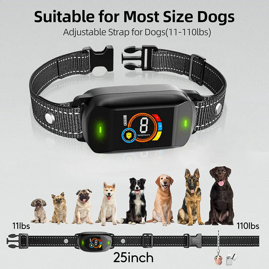 USB Rechargeable Smart Anti-Bark Collar with Color Screen - Waterproof Shock Training Collar