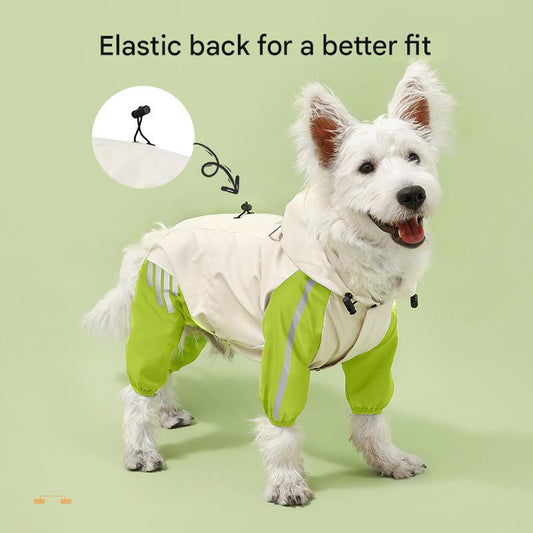 Colorblock (Beige red) Dog Raincoat - Waterproof with Hood and Reflective Strips (Size S)