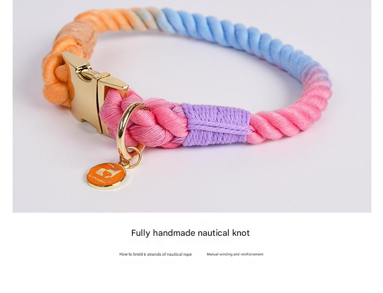 Handmade Rope Dog Collar and Leash Set - Colorful Woven Cotton (Pink - Size XL)