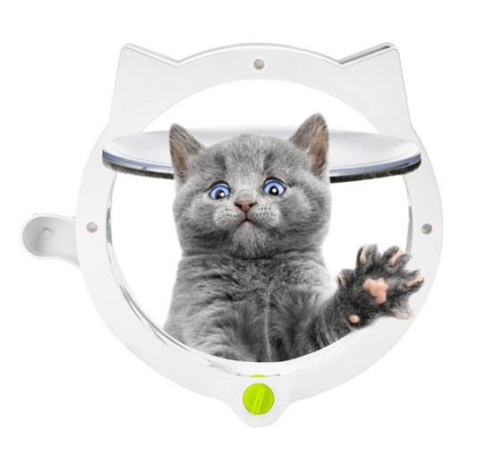White 4-Way Locking Cat Flap Door - Pet Entry Portal for Interior Doors, Walls & Cabinets