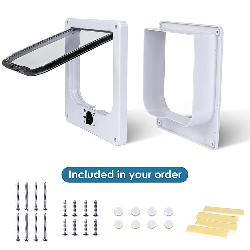 Size L White 4-Way Locking Pet Flap Door for Cats and Small Dogs - Weatherproof Magnetic Cat Door