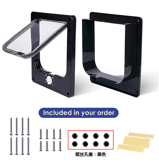Size L Black 4-Way Locking Pet Flap Door for Cats and Small Dogs - Weatherproof Magnetic Cat Door