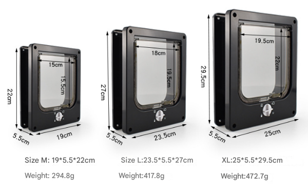 Size XL Black 4-Way Locking Pet Flap Door for Cats and Small Dogs - Weatherproof Magnetic Cat Door