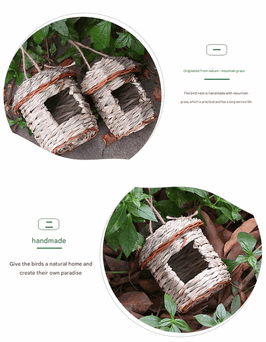 3-Piece Handcrafted Natural Grass Bird Nest - Eco-Friendly Pet Garden Decor(13*8cm)